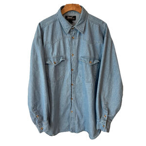 Impact Button Down Shirt Mens Size L Blue Denim Long Sleeve Work Pocketed Rugged